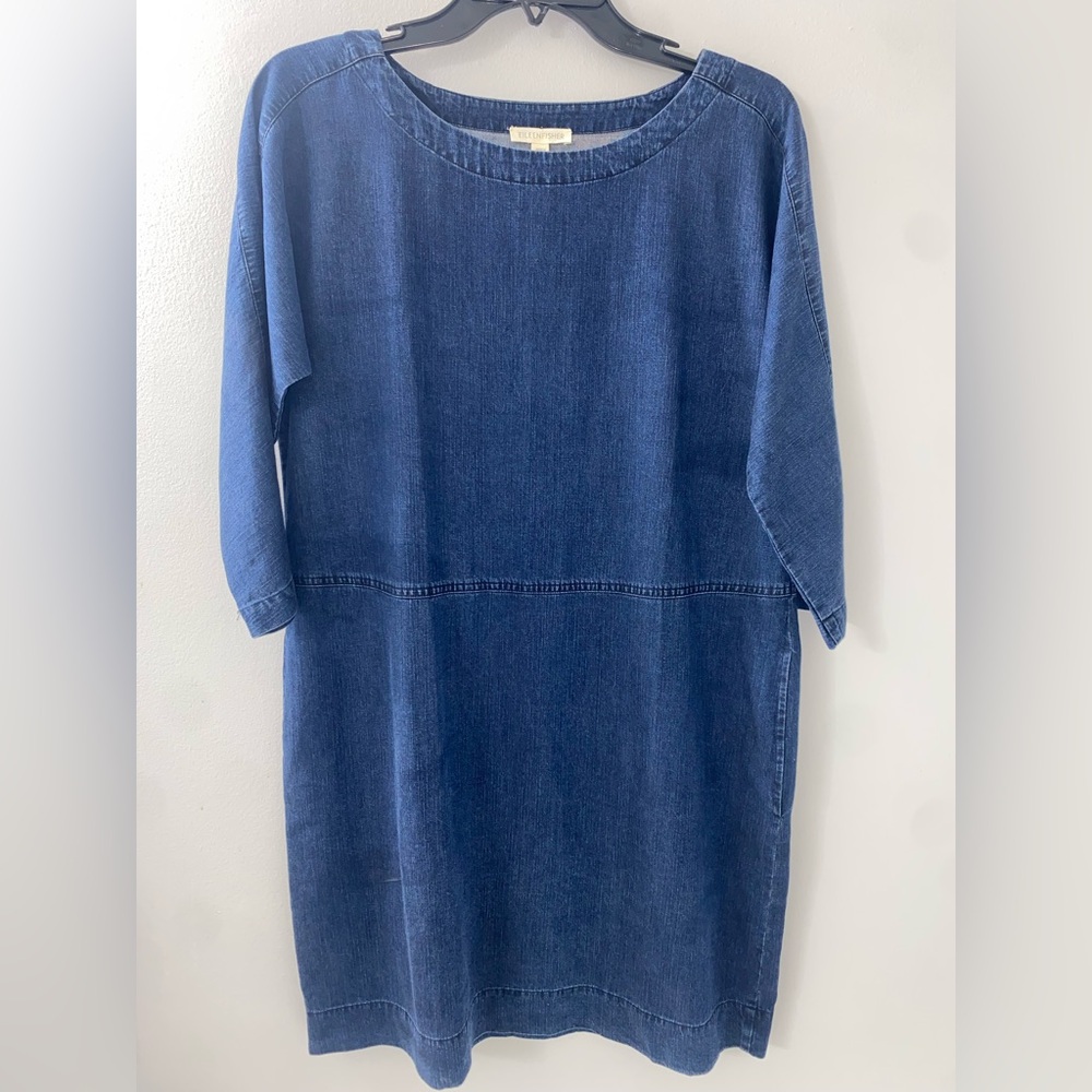 Eileen Fisher Tencel Organic Cotton Denim Dress blue chambray relaxed fit boho